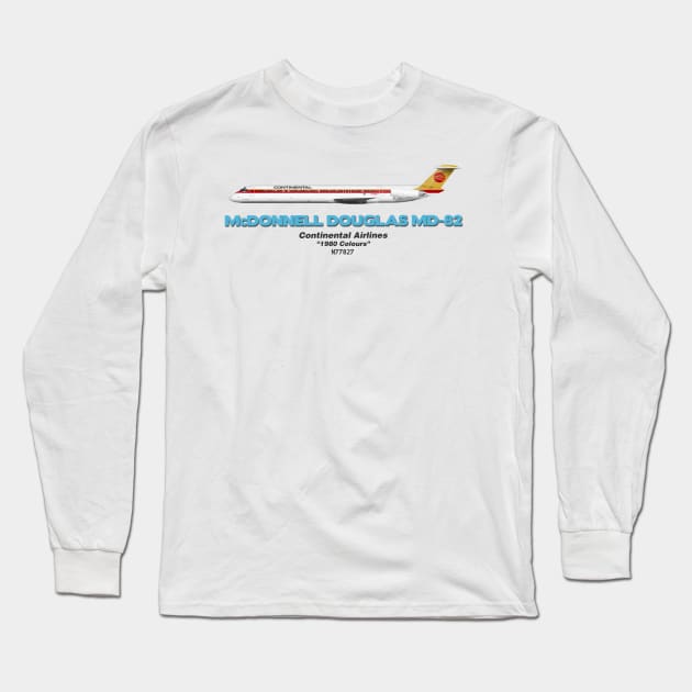 McDonnell Douglas MD-82 - Continental Airlines "1980 Colours" Long Sleeve T-Shirt by TheArtofFlying